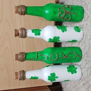 Handmade Upcycled St. Patrick's Day Bottle Set of 4 Table Decor